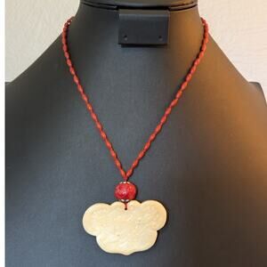 Antique Carved Birds Asian Medallion Hand-Knotted Beaded Necklace